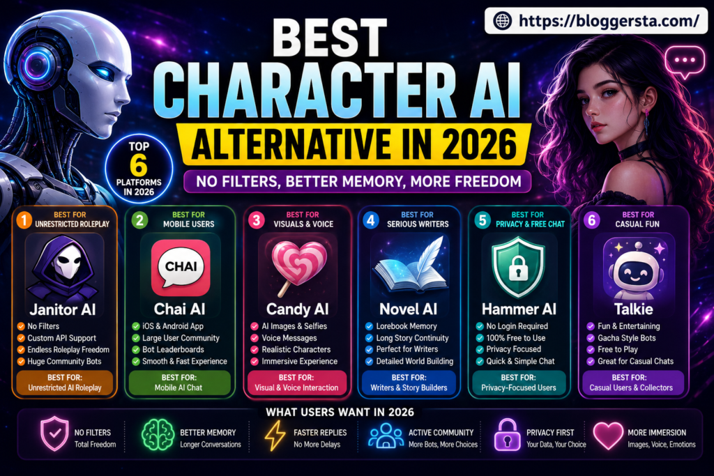 Best Character AI Alternative in 2026 AI chatbot comparison