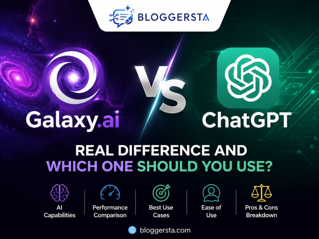 Comparison of Galaxy.ai and ChatGPT features, showing key differences, strengths, and AI capabilities to help users choose the right tool.