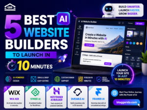 AI website builder tools interface shown on screen for quickly creating and launching websites in 2026.