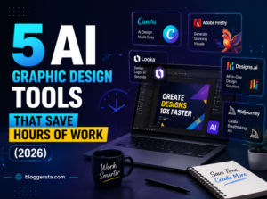 AI graphic design tools shown on a screen that help create designs faster and save time in 2026.