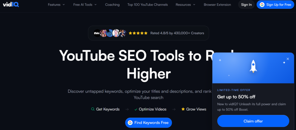 VidIQ best AI tools for YouTube channel growth
