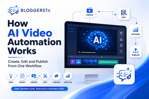 AI video automation workflow showing video creation, editing, and publishing