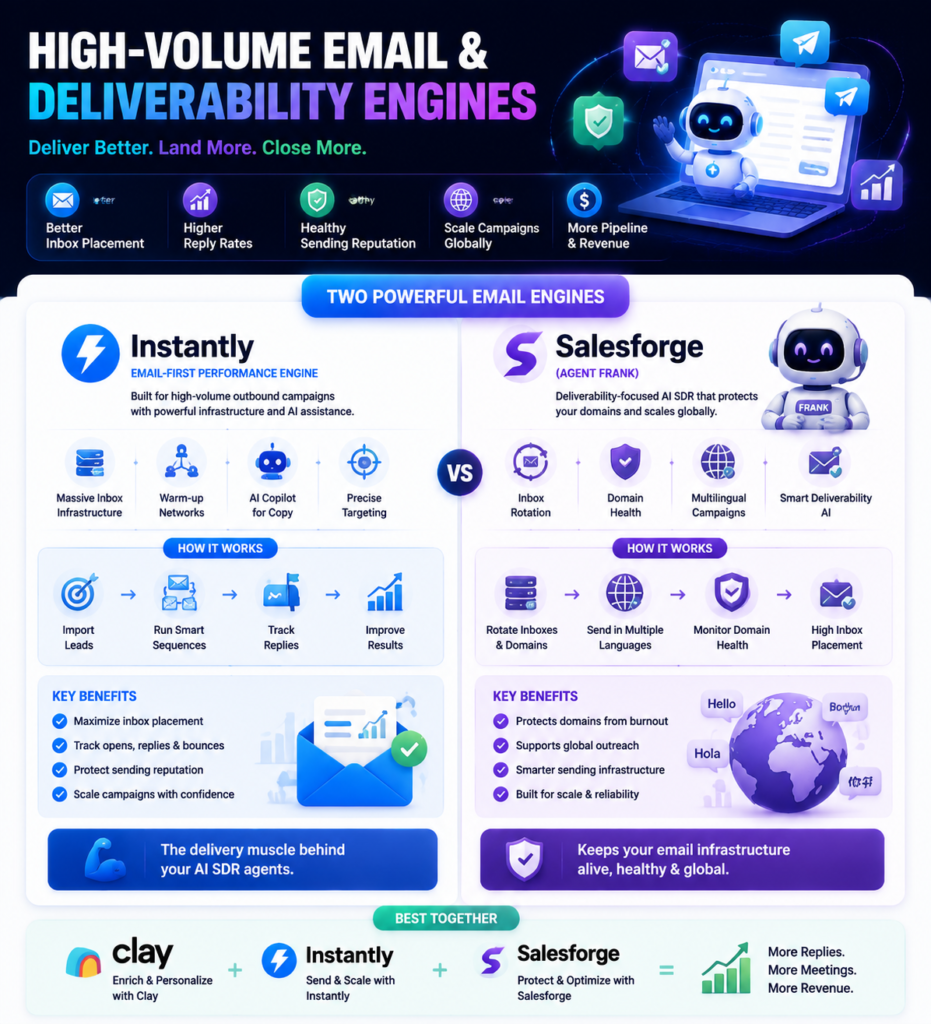 Deliverability issues can tank even the best copy. Email engines focus on sending infrastructure, inbox health and warm-up routines.