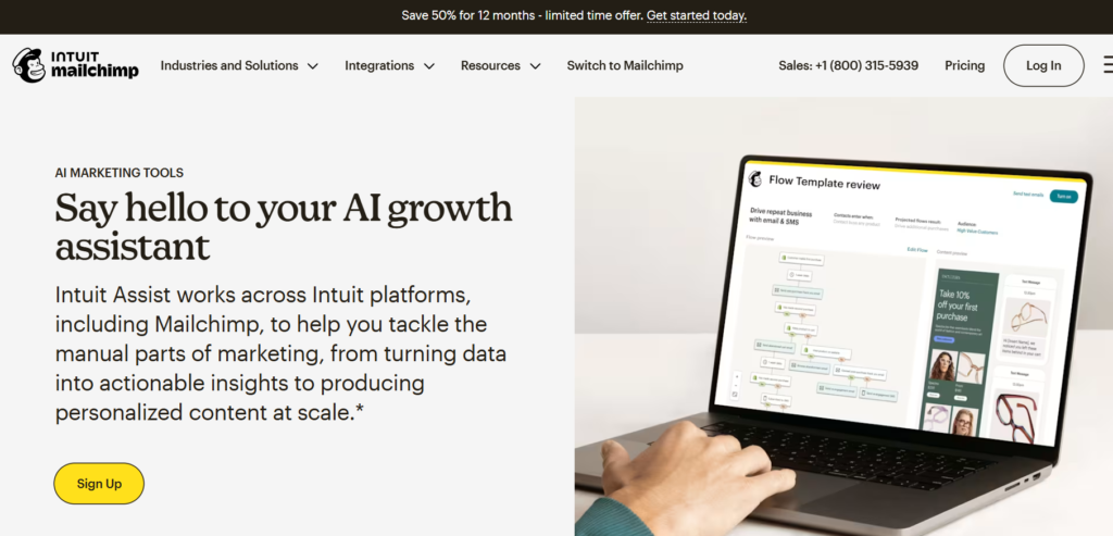 Mailchimp AI email marketing tools remains a friendly entry point for solopreneurs, creators and small lists. Its Intuit Assist features can help draft email content and support automation templates. However, feature access can vary by plan, country and availability, so check your account before building a campaign around a specific AI feature.

Best for: First-time email marketers and smaller lists

AI feature: Intuit Assist for content and flow support

Watch out for: Advanced automation tools may be limited by plan