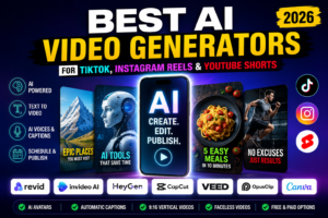 Best AI video generators for TikTok, Instagram Reels and YouTube Shorts in 2026 featuring Revid AI, InVideo AI, HeyGen, CapCut, VEED, OpusClip and Canva