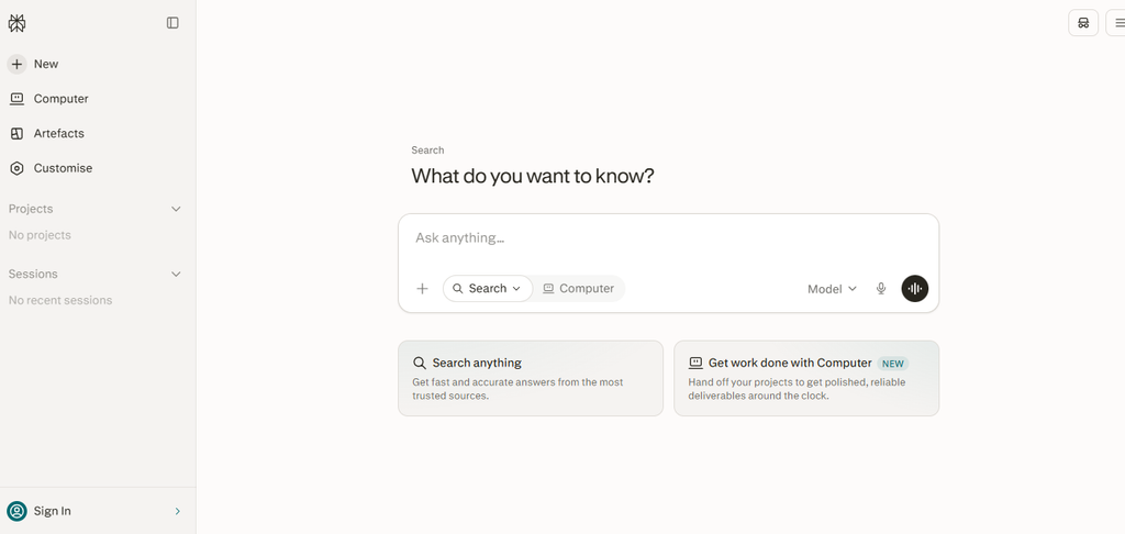 Perplexity AI research interface for researching affiliate products and topics