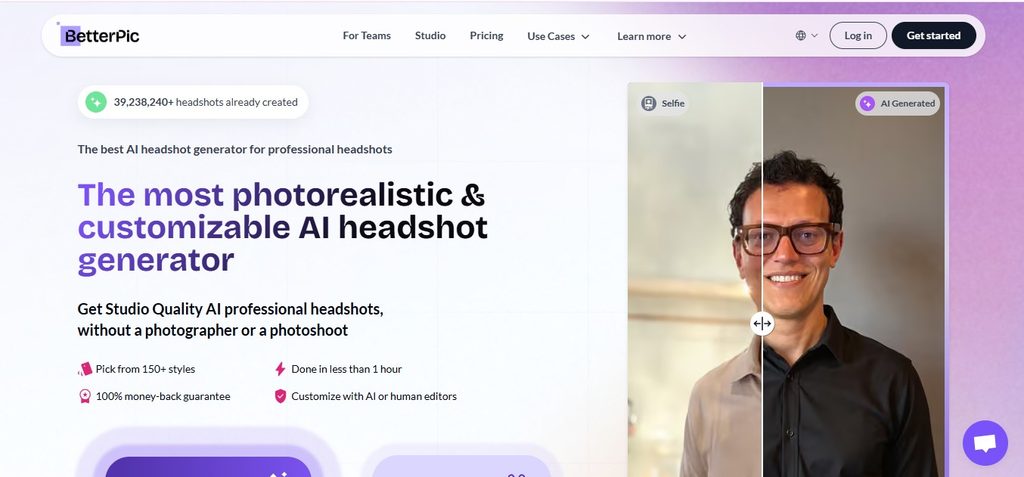 BetterPic AI headshot generator creating professional headshots