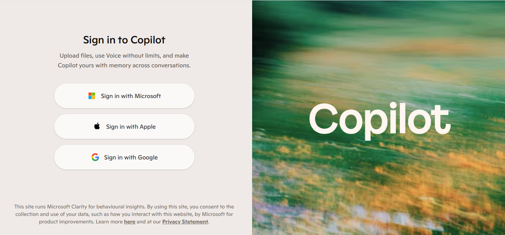 Microsoft Copilot interface for AI-assisted writing and research