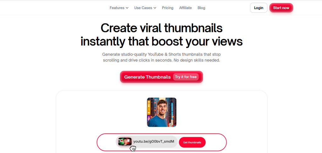 ThumbMagic AI thumbnail generator interface for creating thumbnails from video content