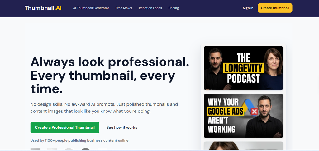 Thumbnail.AI interface for generating quick AI-powered YouTube thumbnail concepts