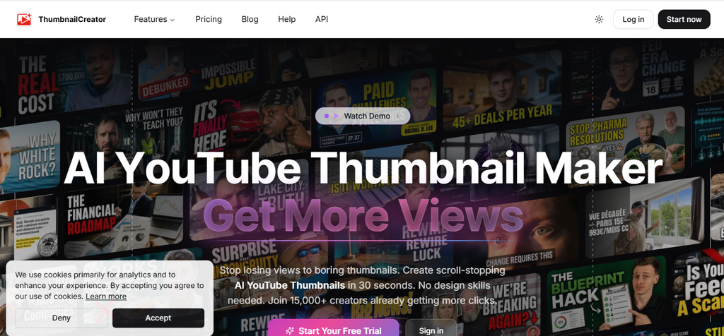 ThumbnailCreator AI interface for producing YouTube thumbnails quickly