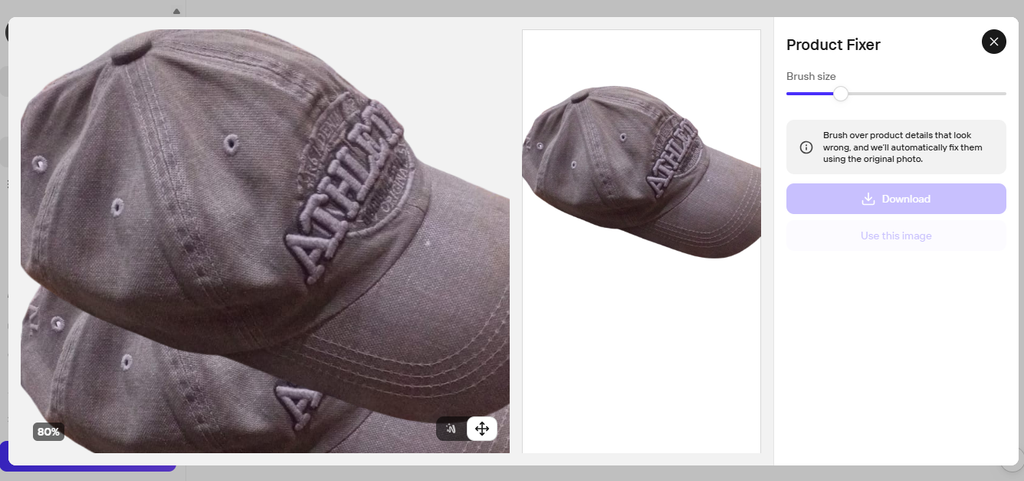 Photoroom Product Fixer correcting details in an AI-edited product image