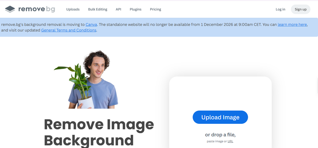 remove.bg AI background remover interface for transparent images